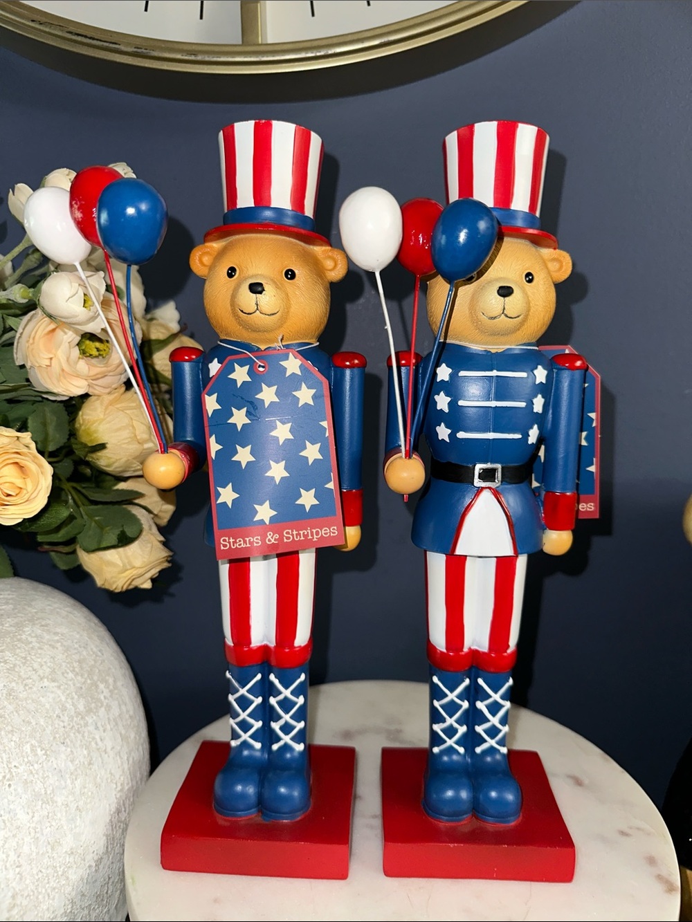 Patriotic Stars & Stripes Bear Nutcracker – Blue/Red/White set of 2